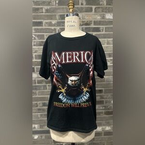 America Eagle Graphic T-Shirt – “Freedom Will Prevail” – Patriotic Shirt